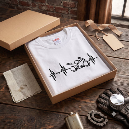 BIKE HEARTBEAT | スーパースポーツ 心電図ライン モノトーン グラフィック Tシャツ【バイク乗りの日常・峠・オシャレ・ギフトに最適】