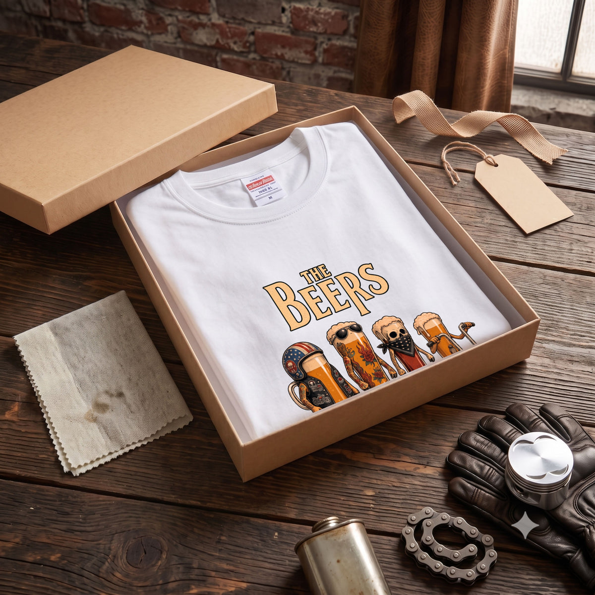 THE BEERS CHOPPER | アメリカンバイク チョッパー クラフトビール 横断歩道 筆文字 パロディ Tシャツ【ライダー・ハーレー乗り・父の日・プレゼントに最適】