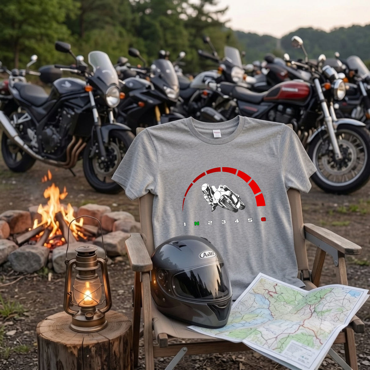 スーパースポーツ | 1N23456 シフトパターン レッドゾーン ライダー Tシャツ【バイク好き・SS・ワインディング・サーキット・誕生日ギフトに最適】
