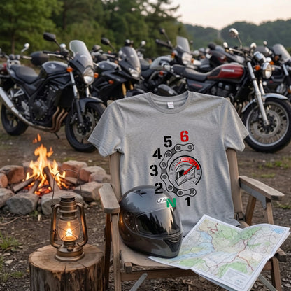 MOTO SHIFT CHAIN | バイクチェーン メーター レッドライン グラフィック Tシャツ【バイク乗りの日常・ツーリング・オシャレ・ギフトに最適】