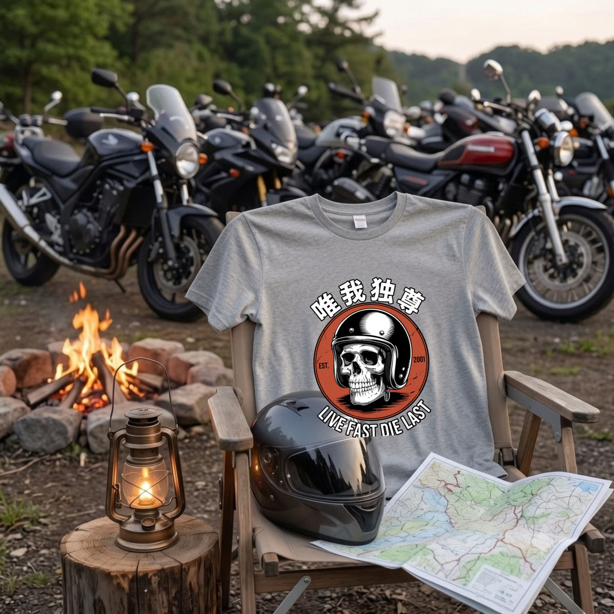 LIVE FAST DIE LAST | 唯我独尊 骸骨 ジェッペル レトロ ライダース グラフィック Tシャツ【バイク乗りの日常・ツーリング・オシャレ・ギフトに最適】