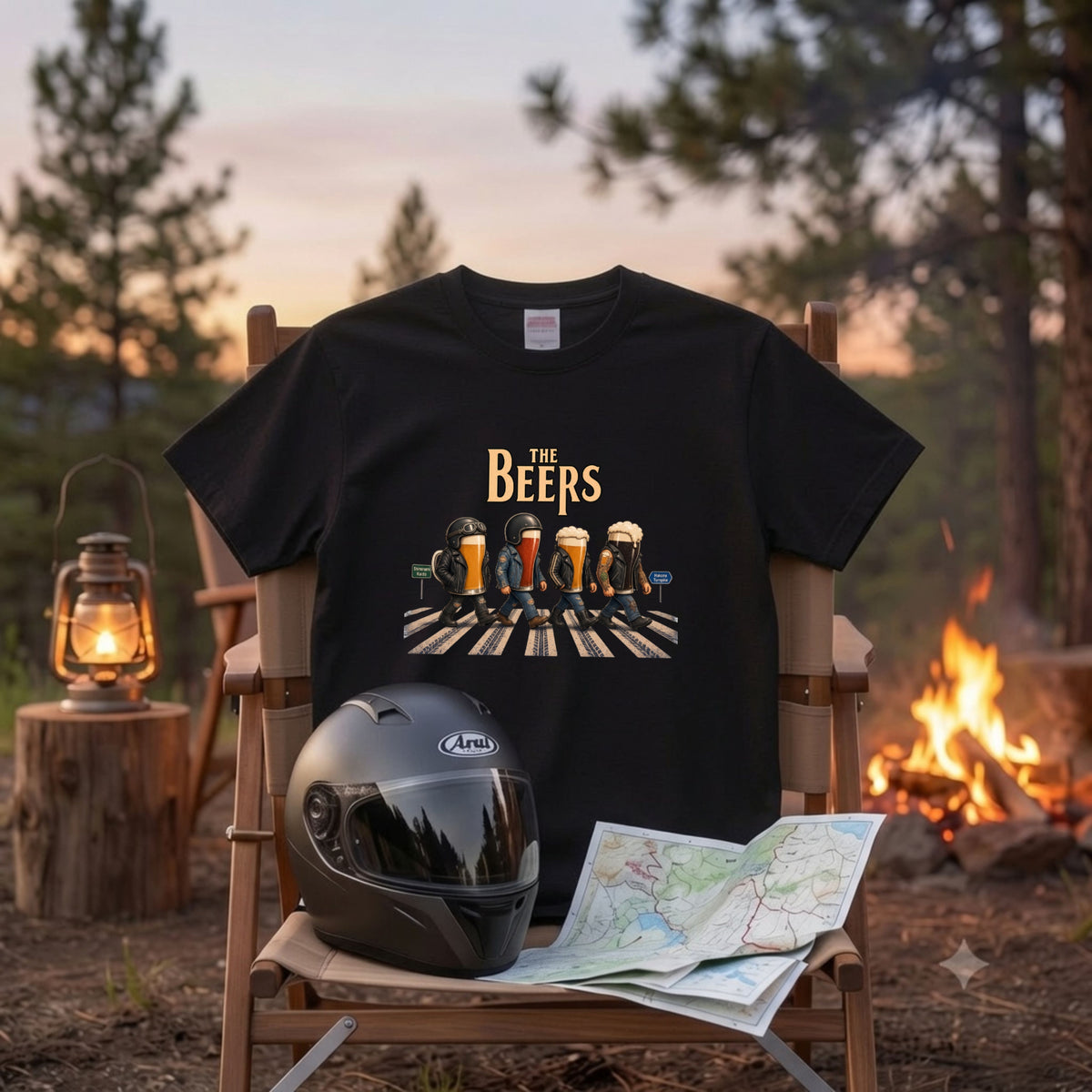 THE BEERS Neoclassic  | バイク 狂 クラフトビール 横断歩道 ゆるかわ パロディ Tシャツ【バイク好き・ライダー・父の日・イベント・プレゼントに最適】