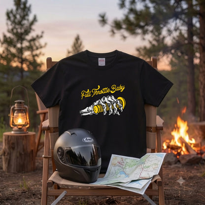 FULL THROTTLE | スケルトン ハンド アクセル グラフィック Tシャツ【バイク乗りの日常・カスタム・オシャレ・ギフトに最適】