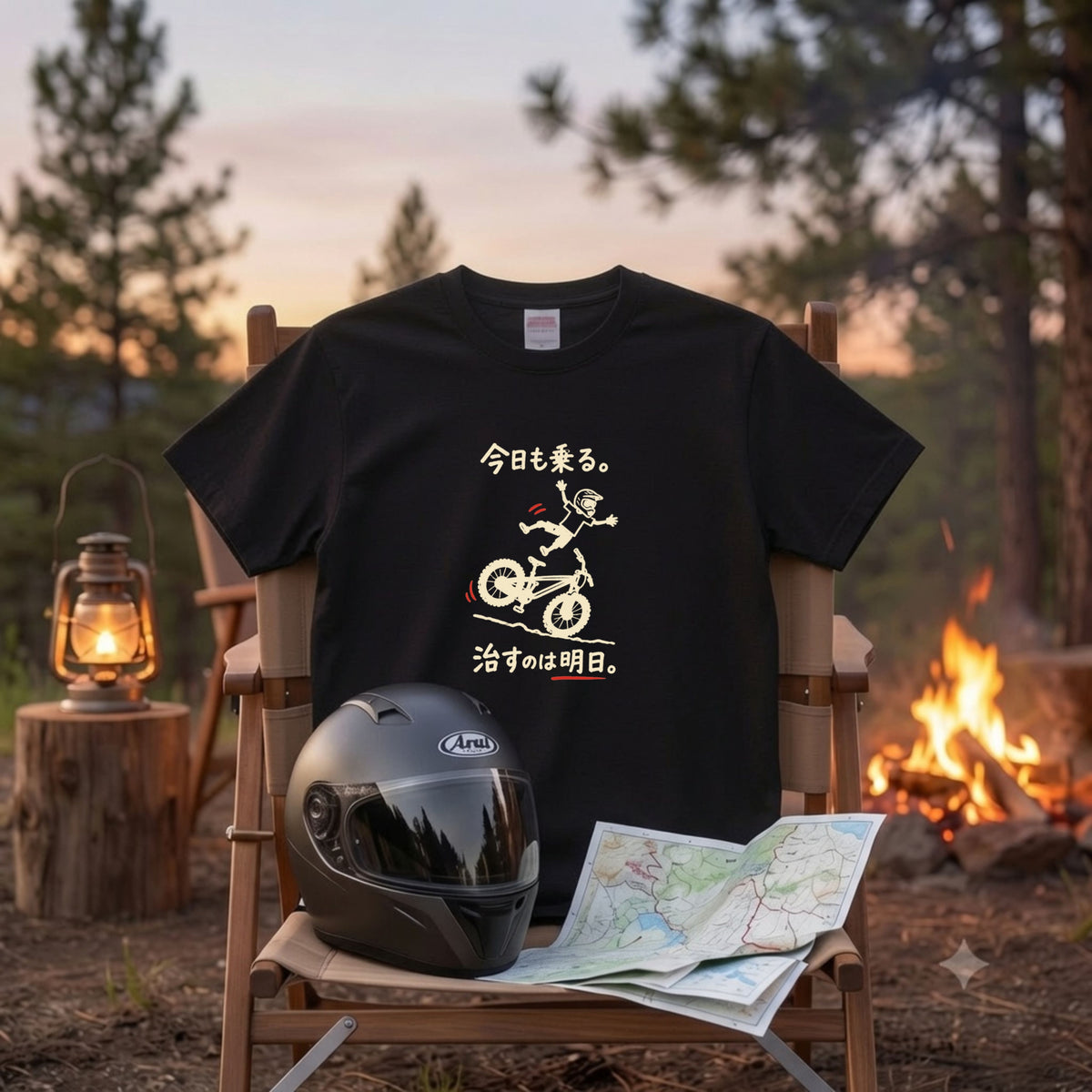 RIDE TODAY FIX TOMORROW | MTB クラッシュ ユーモアグラフィック 自転車男子 カジュアル Tシャツ【サイクルウェア・普段着・ツーリング・ユニセックス・ギフトに最適】