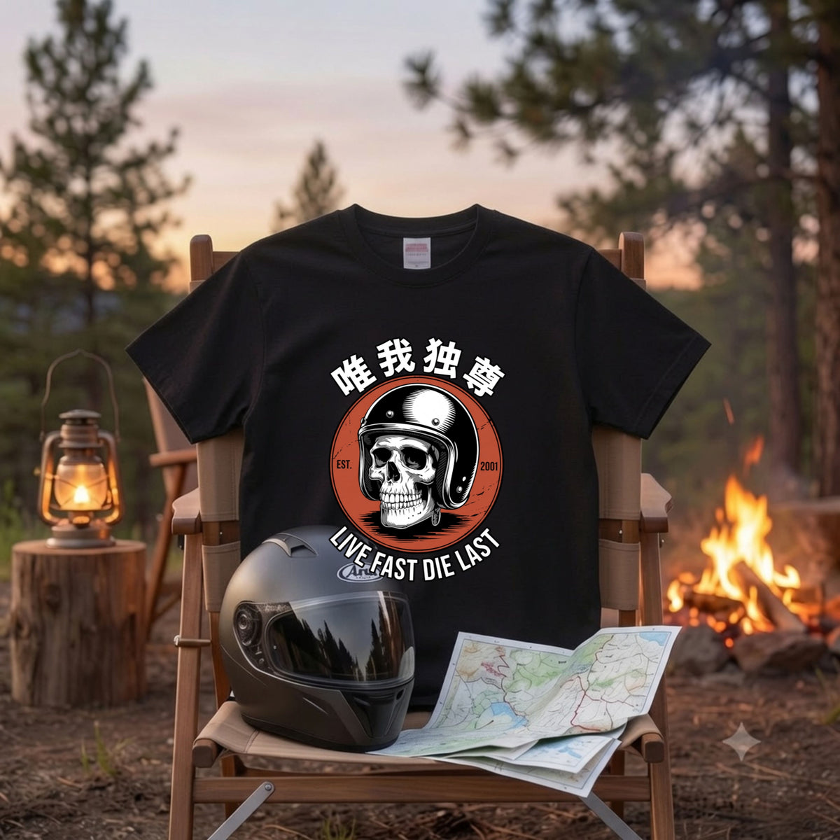 LIVE FAST DIE LAST | 唯我独尊 骸骨 ジェッペル レトロ ライダース グラフィック Tシャツ【バイク乗りの日常・ツーリング・オシャレ・ギフトに最適】
