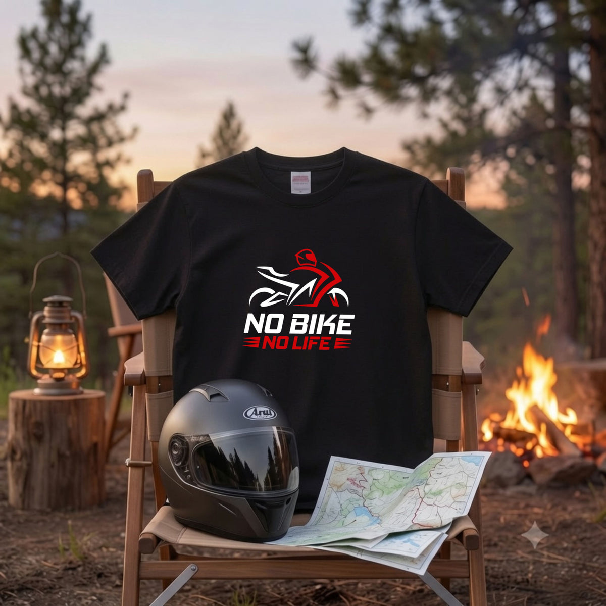 NO BIKE NO LIFE | バイクシルエット スタイリッシュ グラフィック Tシャツ【バイク乗りの日常・サーキット・オシャレ・ギフトに最適】