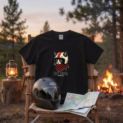 VINTAGE CAT RIDER | クラシック ヘルメット 猫グラフィック アメカジ モーターサイクル Tシャツ【バイカーファッション・普段着・ツーリング・ユニセックス・ギフトに最適】