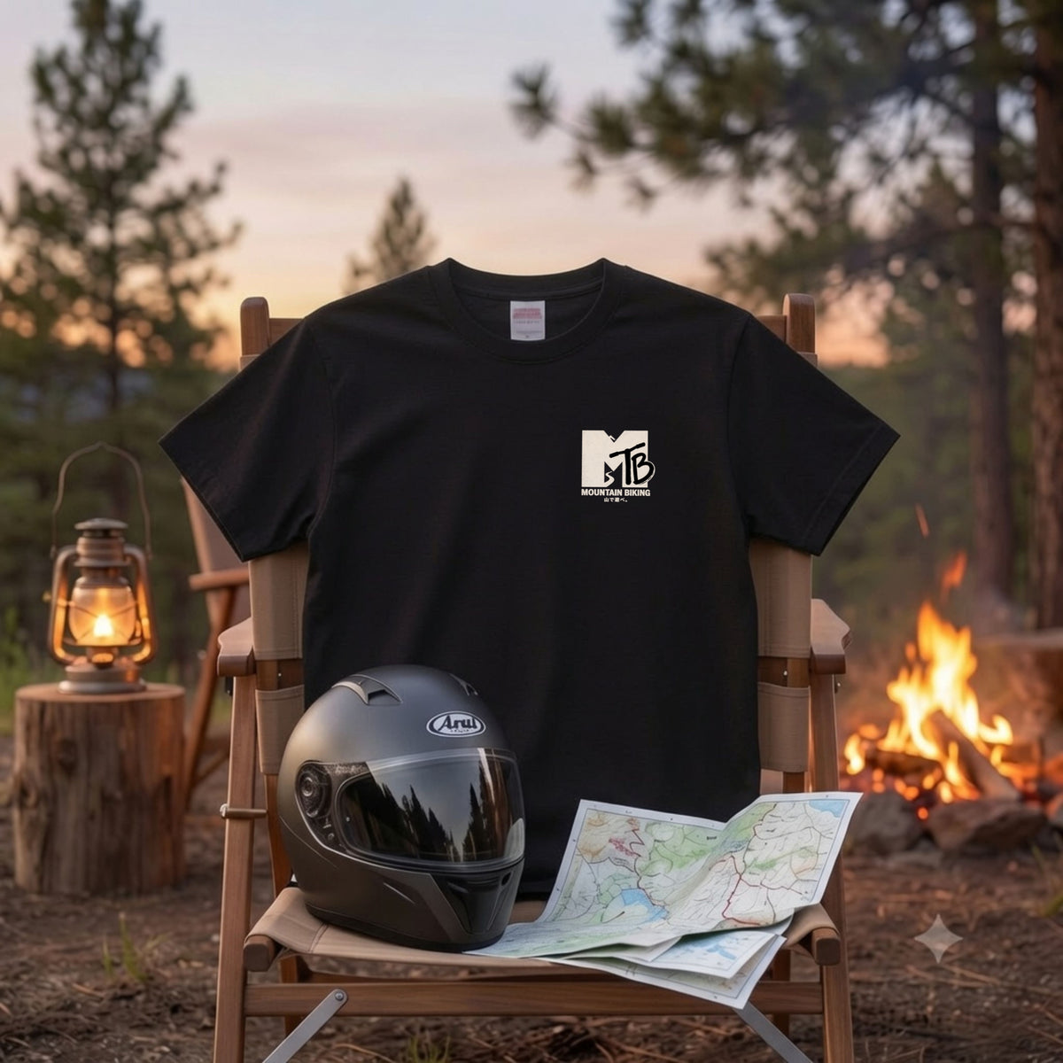 MOUNTAIN BIKING | ワンポイント レトロロゴ MTB 自転車男子 ストリート グラフィック Tシャツ【サイクルウェア・普段着・ツーリング・ユニセックス・ギフトに最適】