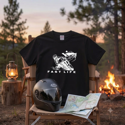 FAST LIFE | バイク 膝すり モーターサイクル マウンテンロード Tシャツ【バイク乗りの日常・峠・オシャレ・ギフトに最適】