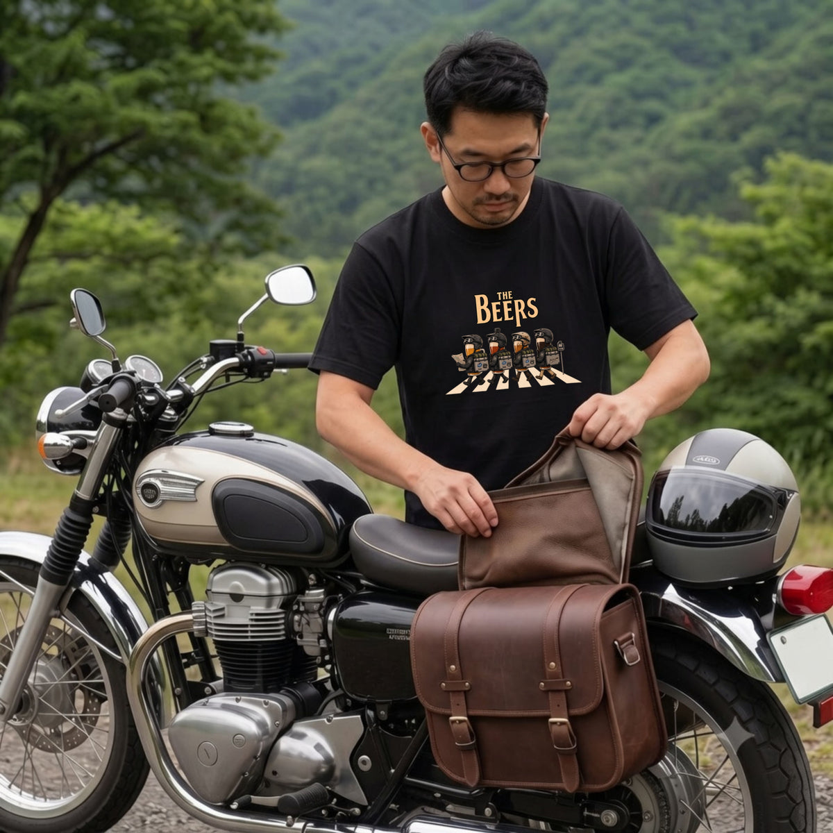 THE BEERS Adventure | ロングツーリング アドベンチャーバイク クラフトビール 横断歩道 パロディ Tシャツ【ライダー・バイク旅・父の日・イベント・プレゼントに最適】