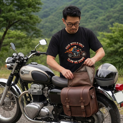 HAIR WOULD ONLY SLOW ME DOWN | スカル バイカー アメリカンバイク 骸骨 パロディ Tシャツ【バイク好き・ハーレー・おもしろ・誕生日ギフトに最適】