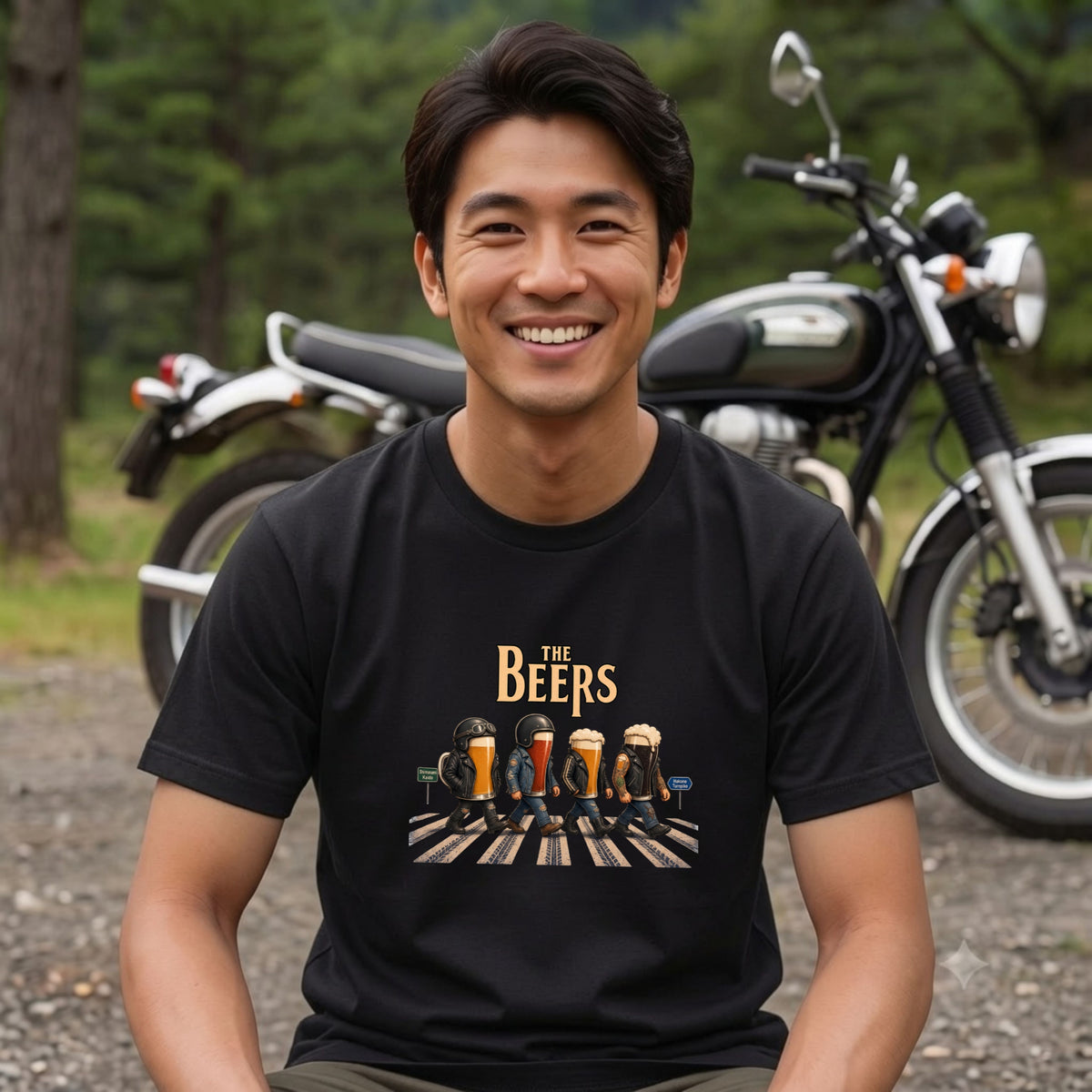 THE BEERS Neoclassic  | バイク 狂 クラフトビール 横断歩道 ゆるかわ パロディ Tシャツ【バイク好き・ライダー・父の日・イベント・プレゼントに最適】