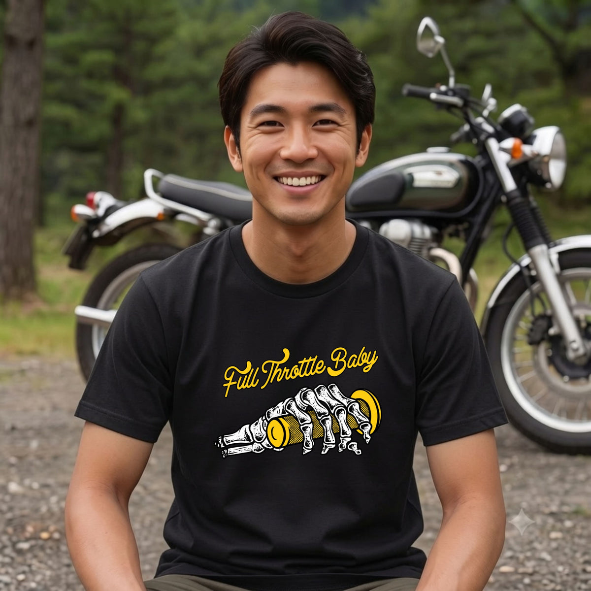 FULL THROTTLE | スケルトン ハンド アクセル グラフィック Tシャツ【バイク乗りの日常・カスタム・オシャレ・ギフトに最適】