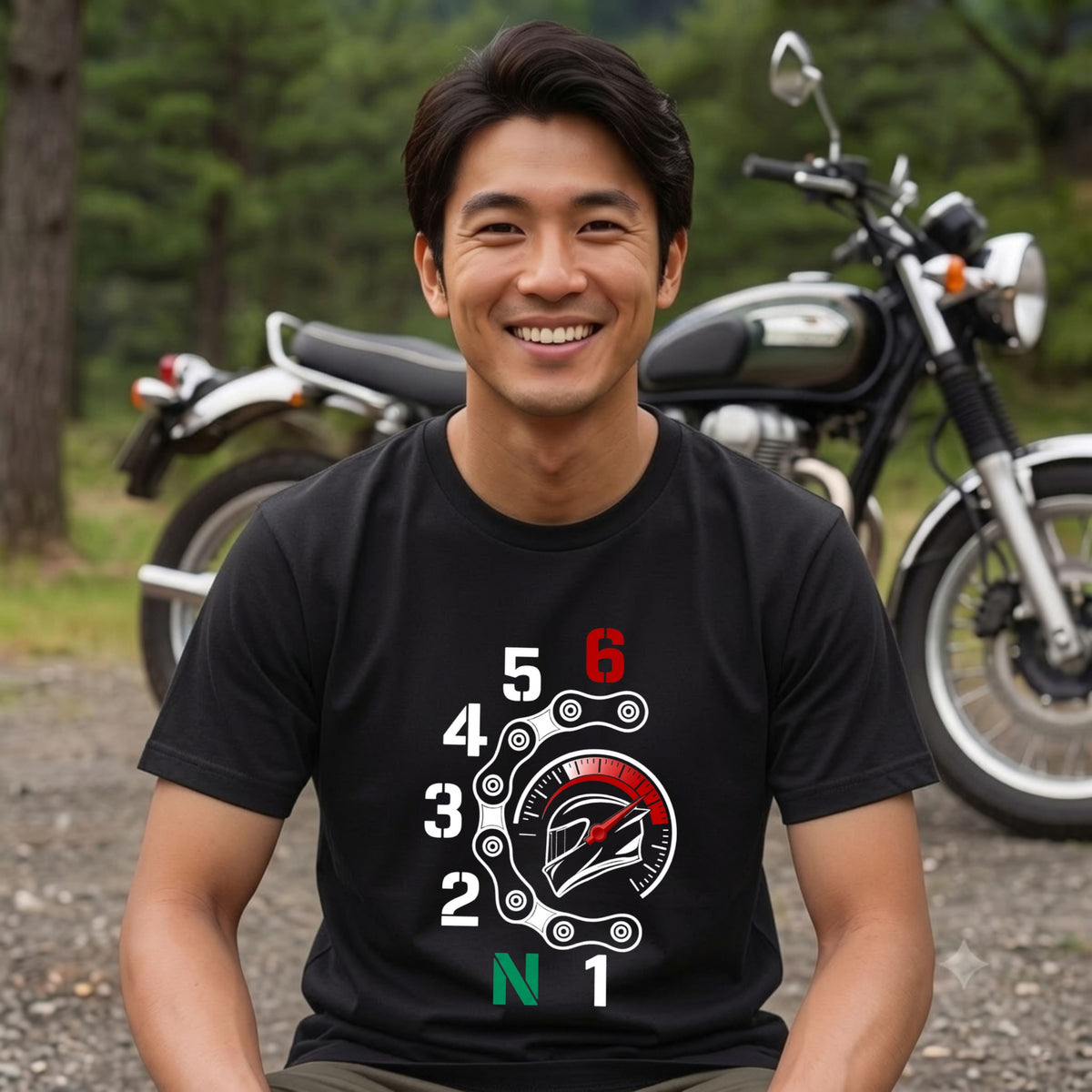 MOTO SHIFT CHAIN | バイクチェーン メーター レッドライン グラフィック Tシャツ【バイク乗りの日常・ツーリング・オシャレ・ギフトに最適】
