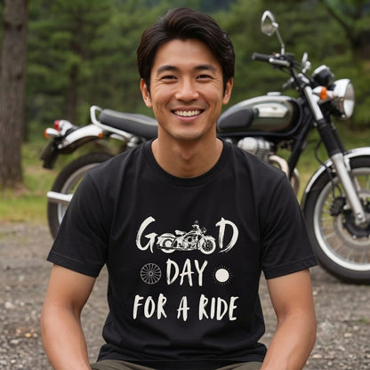 GOOD DAY FOR A RIDE | ビンテージ モーターサイクル 手書き風 グラフィック Tシャツ【バイク乗りの日常・ツーリング・オシャレ・ギフトに最適】