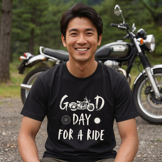 GOOD DAY FOR A RIDE | ビンテージ モーターサイクル 手書き風 グラフィック Tシャツ【バイク乗りの日常・ツーリング・オシャレ・ギフトに最適】