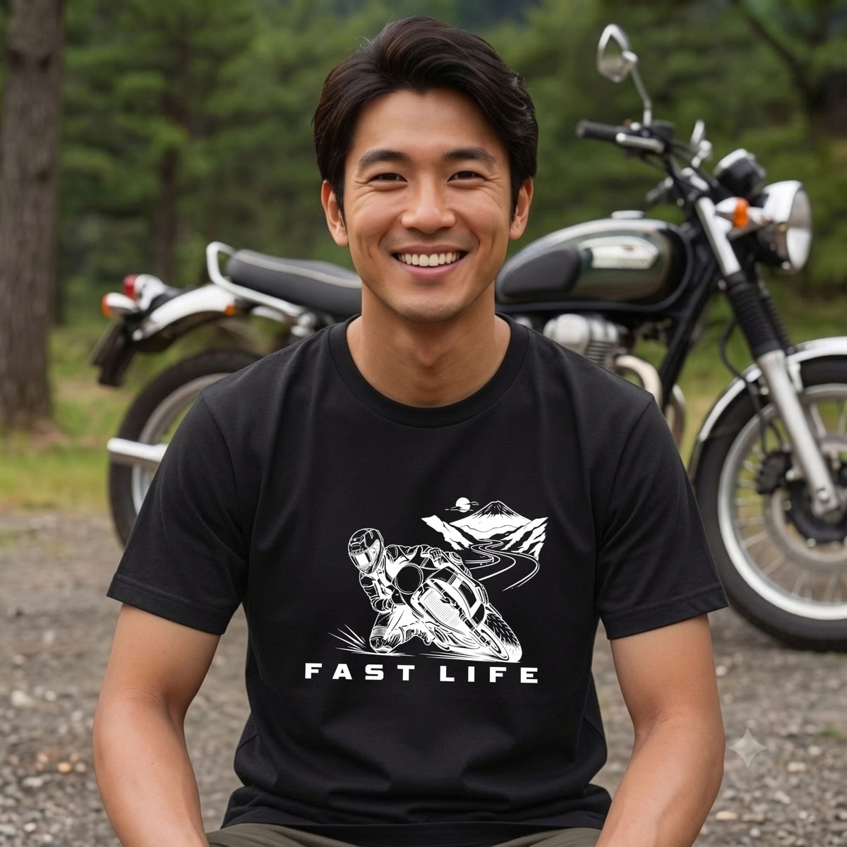 FAST LIFE | バイク 膝すり モーターサイクル マウンテンロード Tシャツ【バイク乗りの日常・峠・オシャレ・ギフトに最適】