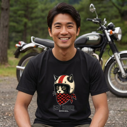 VINTAGE CAT RIDER | クラシック ヘルメット 猫グラフィック アメカジ モーターサイクル Tシャツ【バイカーファッション・普段着・ツーリング・ユニセックス・ギフトに最適】
