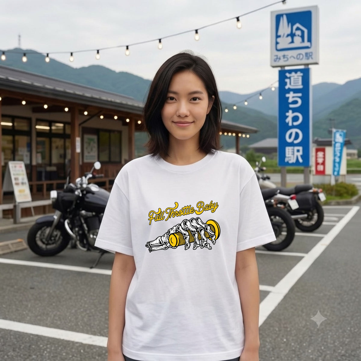 FULL THROTTLE | スケルトン ハンド アクセル グラフィック Tシャツ【バイク乗りの日常・カスタム・オシャレ・ギフトに最適】