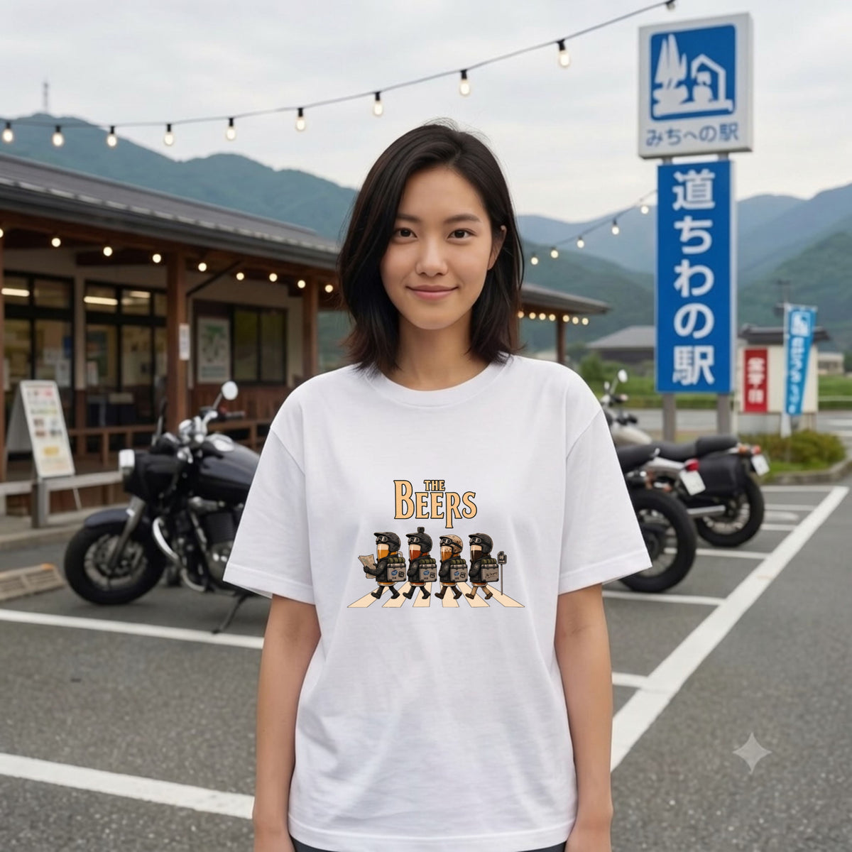 THE BEERS Adventure | ロングツーリング アドベンチャーバイク クラフトビール 横断歩道 パロディ Tシャツ【ライダー・バイク旅・父の日・イベント・プレゼントに最適】