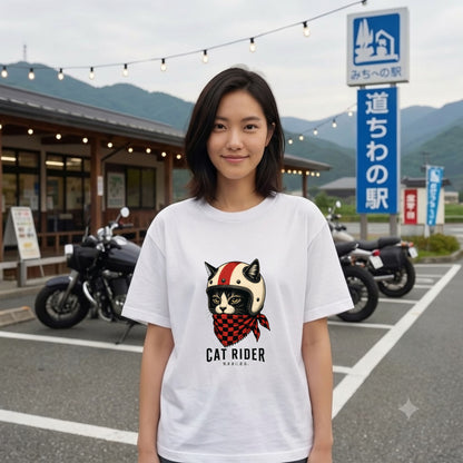 VINTAGE CAT RIDER | クラシック ヘルメット 猫グラフィック アメカジ モーターサイクル Tシャツ【バイカーファッション・普段着・ツーリング・ユニセックス・ギフトに最適】