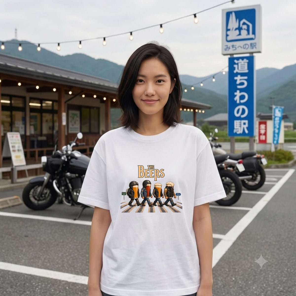 THE BEERS Neoclassic  | バイク 狂 クラフトビール 横断歩道 ゆるかわ パロディ Tシャツ【バイク好き・ライダー・父の日・イベント・プレゼントに最適】