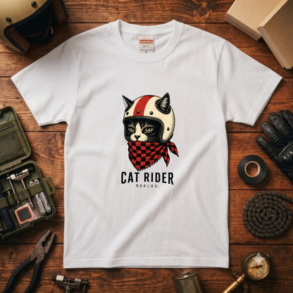 VINTAGE CAT RIDER | クラシック ヘルメット 猫グラフィック アメカジ モーターサイクル Tシャツ【バイカーファッション・普段着・ツーリング・ユニセックス・ギフトに最適】