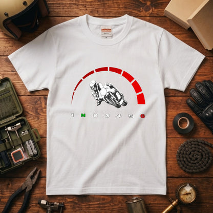スーパースポーツ | 1N23456 シフトパターン レッドゾーン ライダー Tシャツ【バイク好き・SS・ワインディング・サーキット・誕生日ギフトに最適】