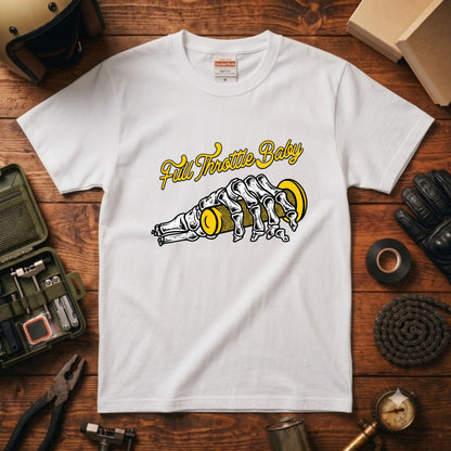 FULL THROTTLE | スケルトン ハンド アクセル グラフィック Tシャツ【バイク乗りの日常・カスタム・オシャレ・ギフトに最適】