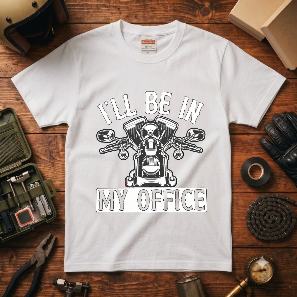 MY OFFICE | アメリカン クラシック Vツイン バイカー グラフィック Tシャツ【バイク乗りの日常・ツーリング・オシャレ・ギフトに最適】