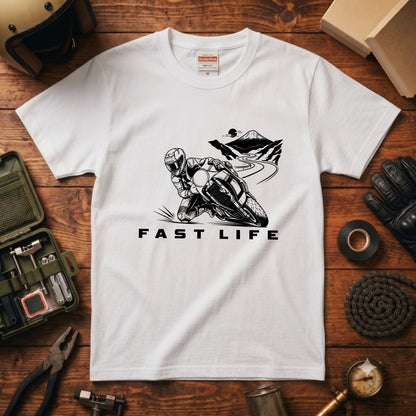 FAST LIFE | バイク 膝すり モーターサイクル マウンテンロード Tシャツ【バイク乗りの日常・峠・オシャレ・ギフトに最適】