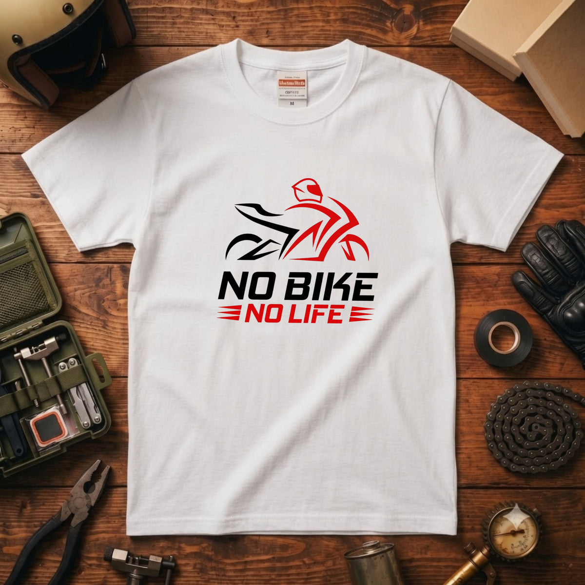 NO BIKE NO LIFE | バイクシルエット スタイリッシュ グラフィック Tシャツ【バイク乗りの日常・サーキット・オシャレ・ギフトに最適】