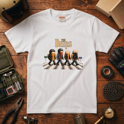 THE BEERS Neoclassic  | バイク 狂 クラフトビール 横断歩道 ゆるかわ パロディ Tシャツ【バイク好き・ライダー・父の日・イベント・プレゼントに最適】