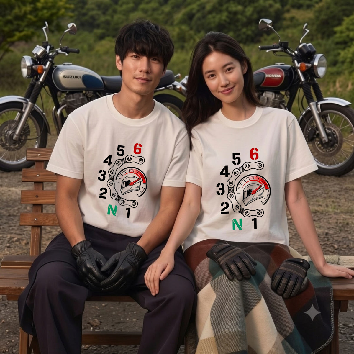 MOTO SHIFT CHAIN | バイクチェーン メーター レッドライン グラフィック Tシャツ【バイク乗りの日常・ツーリング・オシャレ・ギフトに最適】