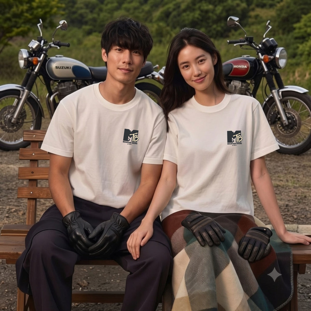 MOUNTAIN BIKING | ワンポイント レトロロゴ MTB 自転車男子 ストリート グラフィック Tシャツ【サイクルウェア・普段着・ツーリング・ユニセックス・ギフトに最適】