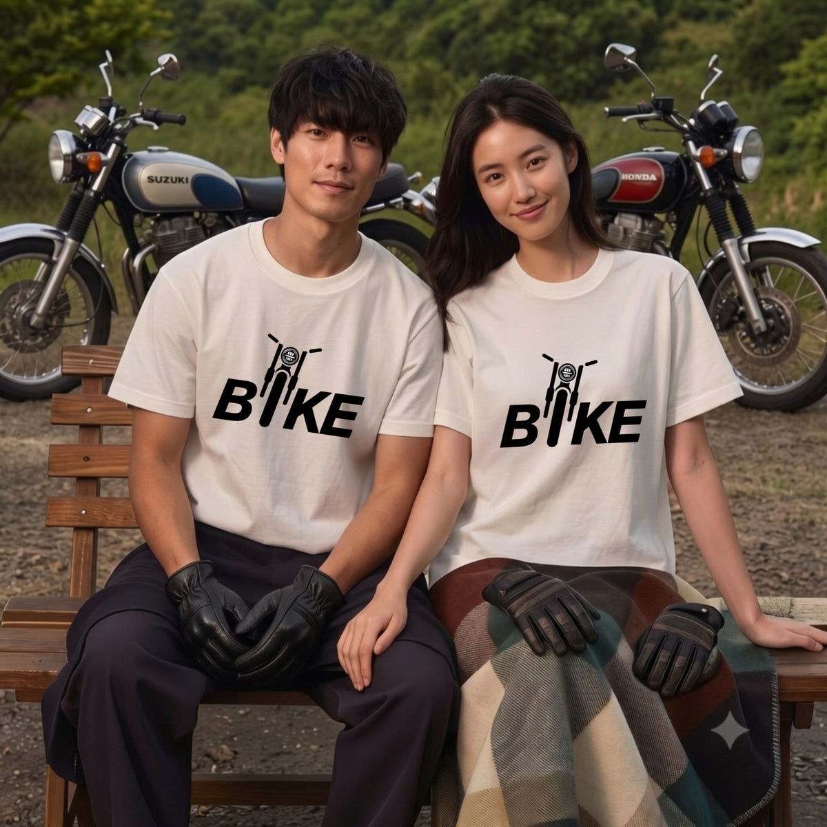 BIKE TYPO | バイク シルエット 英字ロゴ モーターサイクル グラフィック Tシャツ【バイク乗りの日常・普段着・オシャレ・ギフトに最適】