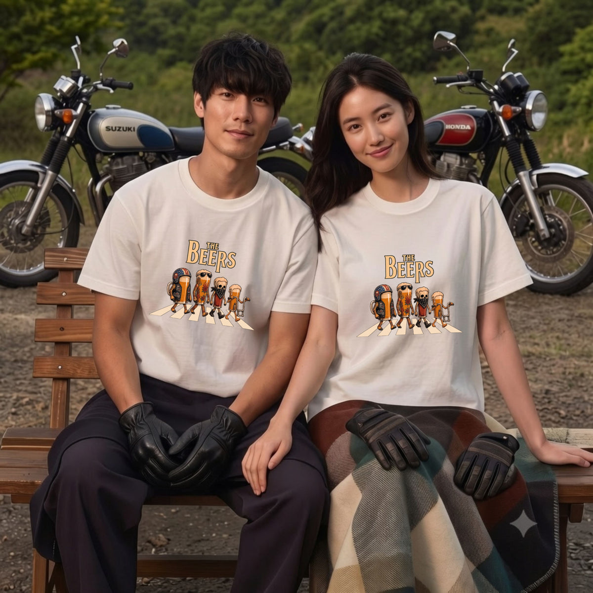 THE BEERS CHOPPER | アメリカンバイク チョッパー クラフトビール 横断歩道 筆文字 パロディ Tシャツ【ライダー・ハーレー乗り・父の日・プレゼントに最適】