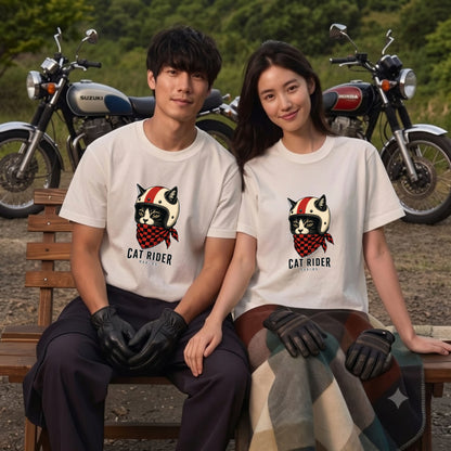 VINTAGE CAT RIDER | クラシック ヘルメット 猫グラフィック アメカジ モーターサイクル Tシャツ【バイカーファッション・普段着・ツーリング・ユニセックス・ギフトに最適】