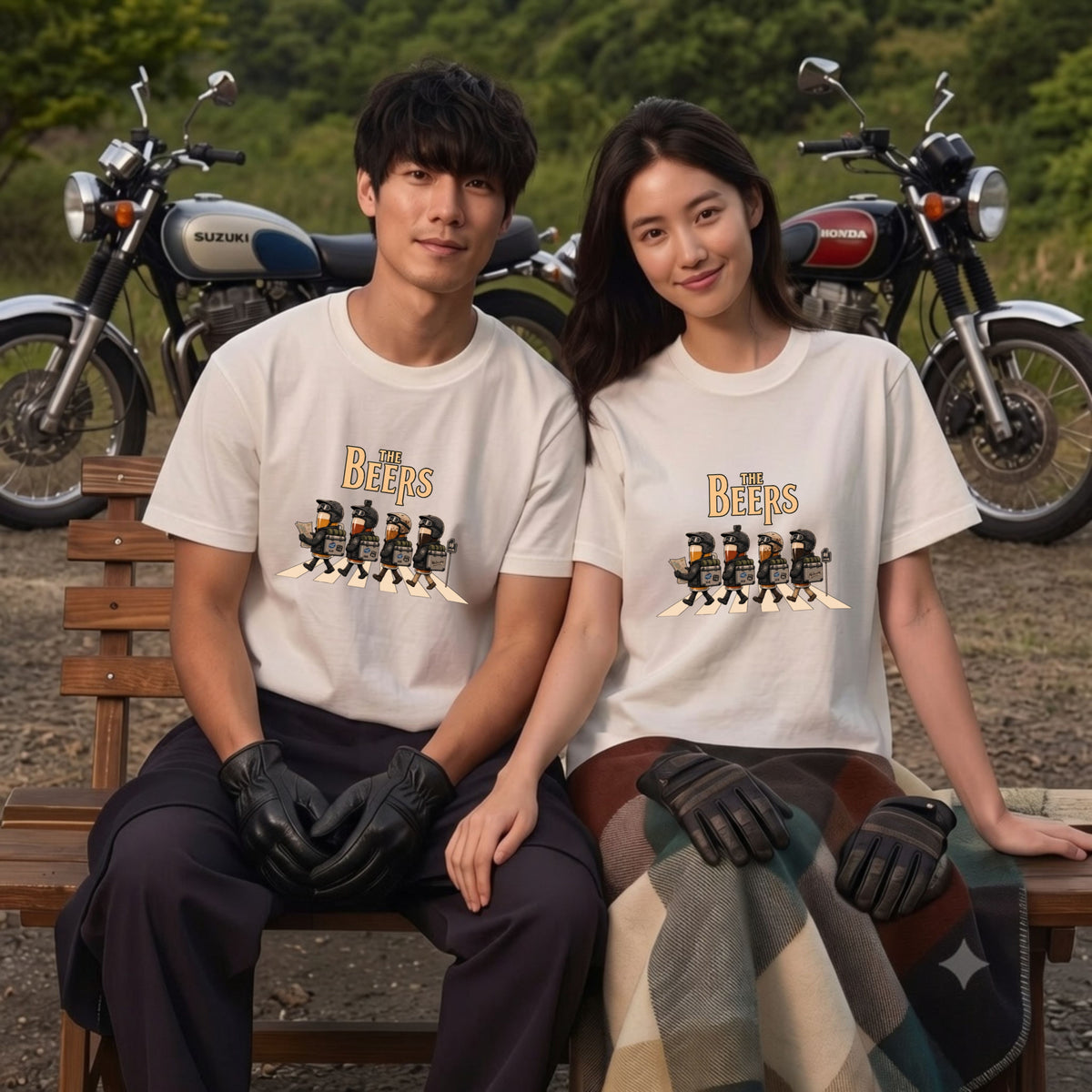 THE BEERS Adventure | ロングツーリング アドベンチャーバイク クラフトビール 横断歩道 パロディ Tシャツ【ライダー・バイク旅・父の日・イベント・プレゼントに最適】