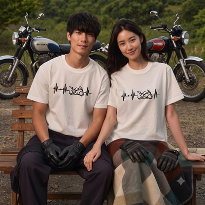 BIKE HEARTBEAT | スーパースポーツ 心電図ライン モノトーン グラフィック Tシャツ【バイク乗りの日常・峠・オシャレ・ギフトに最適】