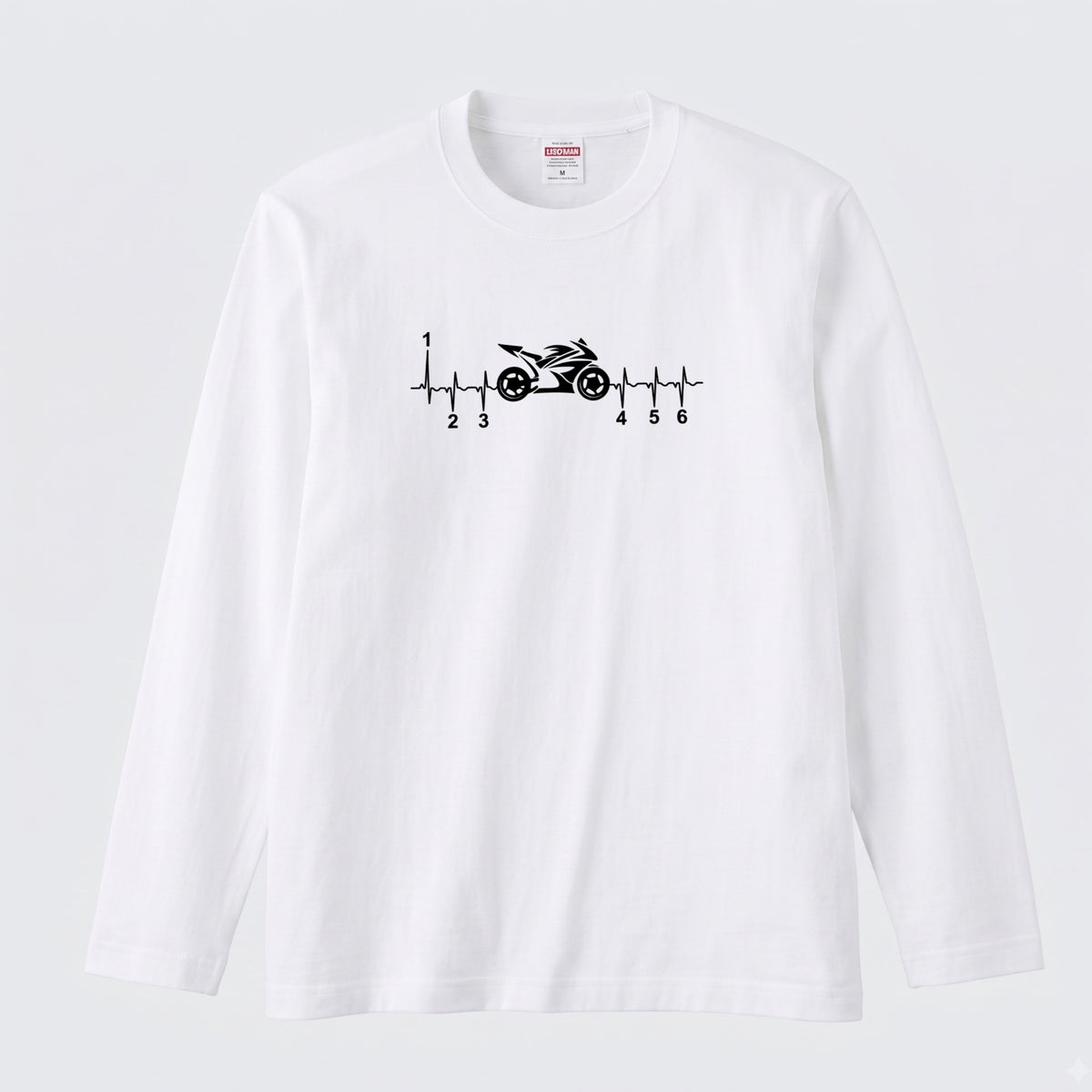 MOTORBIKE BEAT | バイク ギア 心電図 イラスト シンプル モノトーン 長袖Tシャツ【バイク乗り・メンズ・ストリート・ギフト】