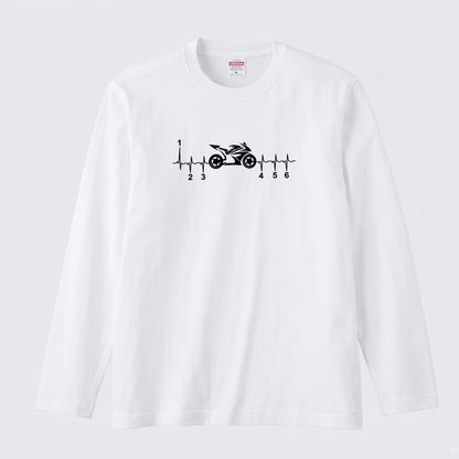 MOTORBIKE BEAT | バイク ギア 心電図 イラスト シンプル モノトーン 長袖Tシャツ【バイク乗り・メンズ・ストリート・ギフト】