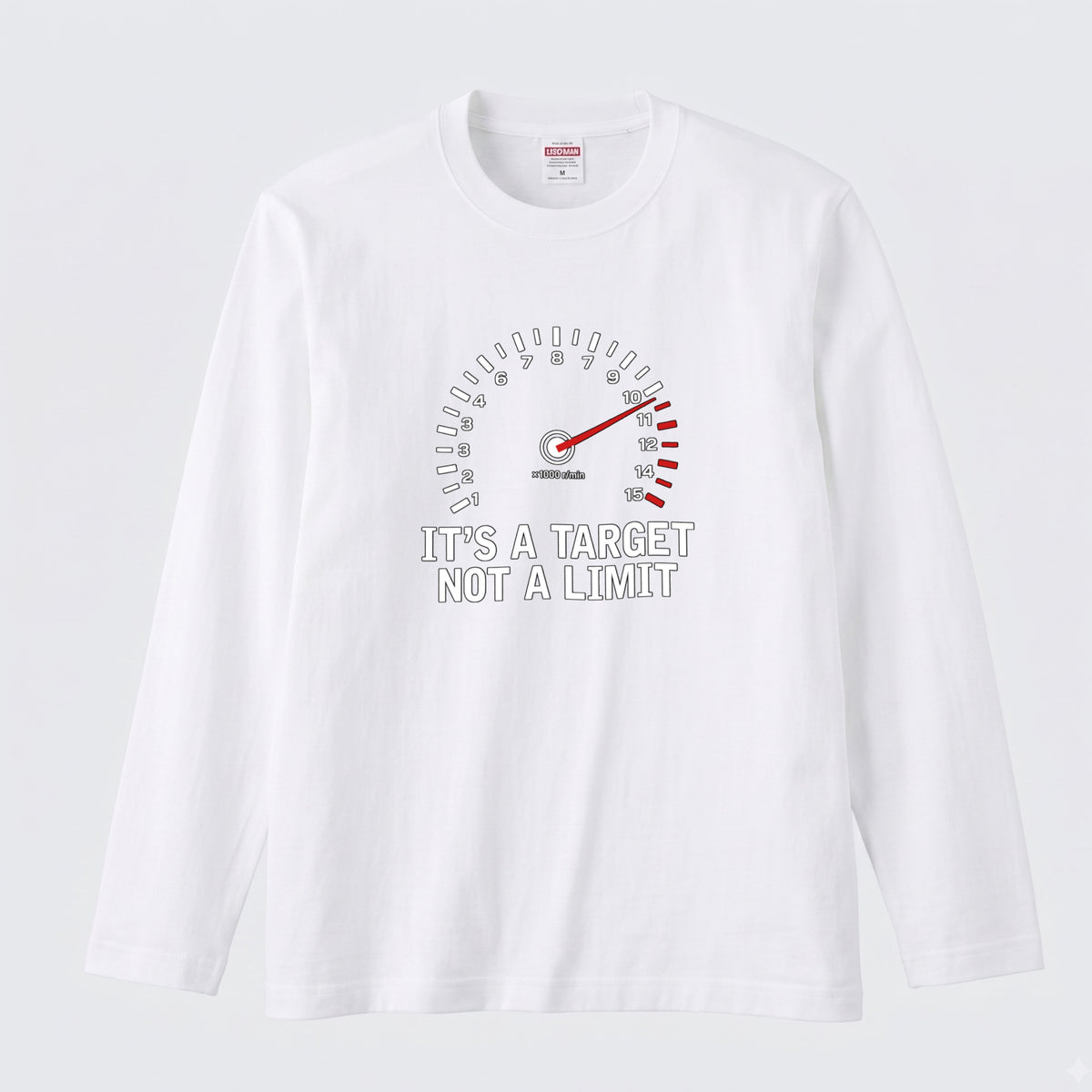 バイク 車 ロンT タコメーター レッドゾーン IT'S A TARGET NOT A LIMIT スピードメーター 長袖 Tシャツ メッセージ おもしろ メンズ レディース バイク乗り ライダー ツーリング 服 ギフト