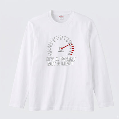 バイク 車 ロンT タコメーター レッドゾーン IT'S A TARGET NOT A LIMIT スピードメーター 長袖 Tシャツ メッセージ おもしろ メンズ レディース バイク乗り ライダー ツーリング 服 ギフト