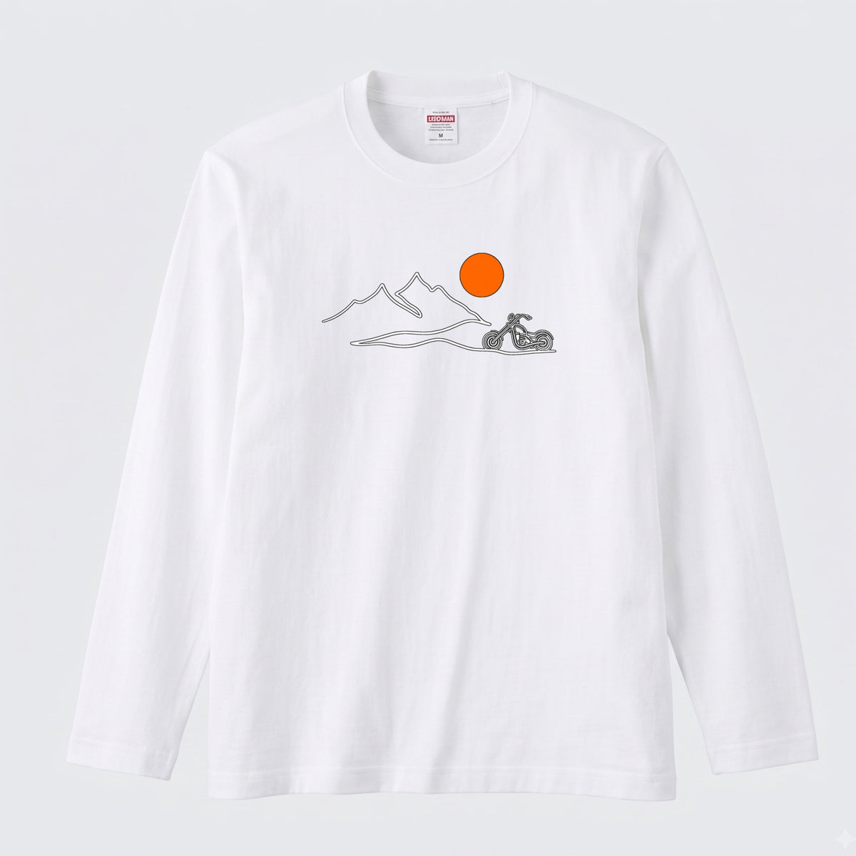 バイク＆マウンテン サンセット ロングスリーブ Tシャツ チョッパー アウトドア バイクウェア カジュアル ライダー ギフト