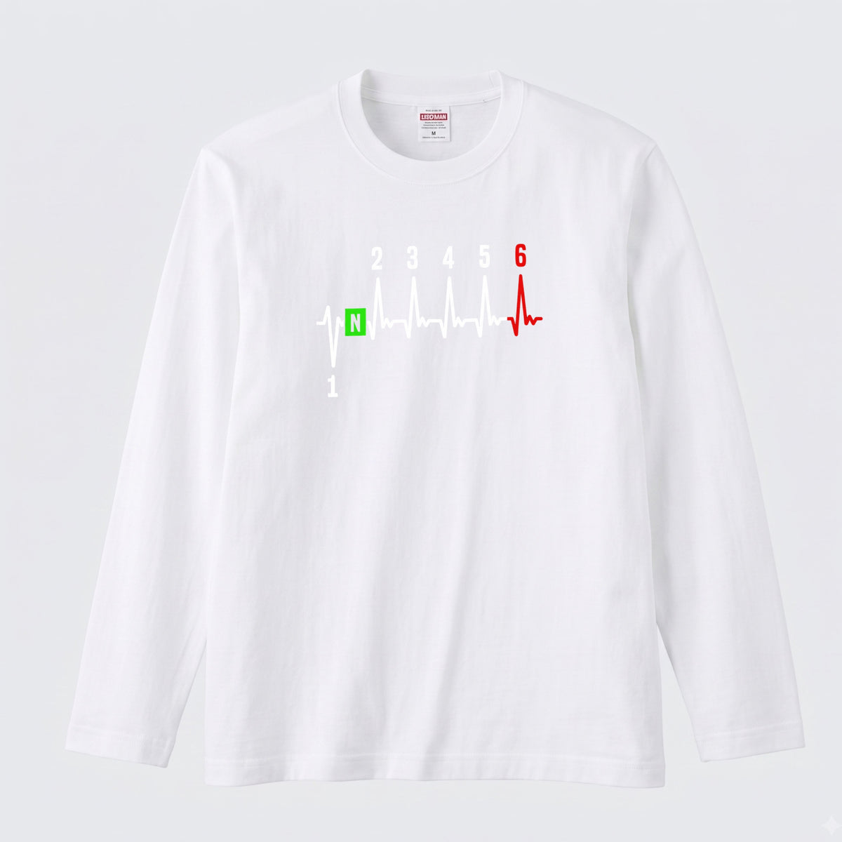 SHIFT HEARTBEAT | バイク シフト ギア 心電図 イラスト スポーティ 長袖Tシャツ【バイク男子・バイク女子・ルームウェア・ギフト】
