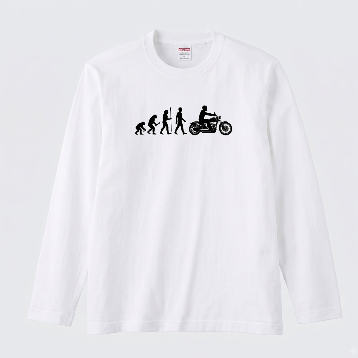 【バイク進化論】人類の進化 ロングスリーブ Tシャツ アメリカン バイク乗り ツーリング バイクウェア カジュアル おもしろ プレゼント