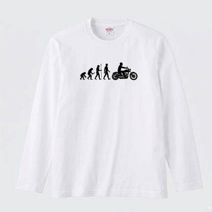 【バイク進化論】人類の進化 ロングスリーブ Tシャツ アメリカン バイク乗り ツーリング バイクウェア カジュアル おもしろ プレゼント