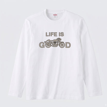 LIFE IS GOOD バイク ロンT クラシック カフェレーサー 長袖 Tシャツ オーガニックコットン リブ メンズ レディース バイク乗り ライダー ツーリング 服 ギフト
