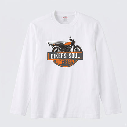 RIDER'S CAFE | ヴィンテージ バイク アメリカン ガレージ ロゴ イラスト 長袖Tシャツ【バイク好き・ツーリングウェア・普段着・プレゼントに最適】